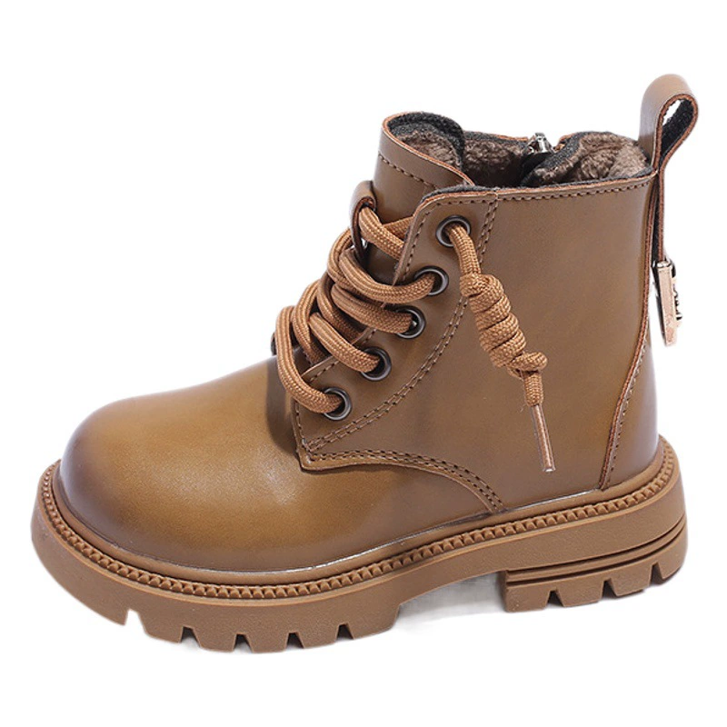 2023 осенне-зимние новые детские ботинки Martin на флисовой подкладке для мальчиков и девочек Теплые хлопчатобумажные сапоги в британском стиле, детские модные сапоги с мягким дном