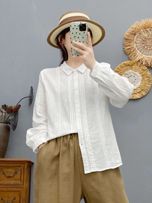 25 Autumn Shirt Long-Sleeved Women's Long-Sleeved Loose Casual Korean Style Lace Shirt Top Double-Layer Gauze Shirt