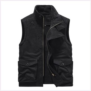Hong Kong Style Pure Cotton Vest Men's Autumn and Winter Velvet Vest Retro Fashionable Sleeveless Ware New All-match Jacket for Men