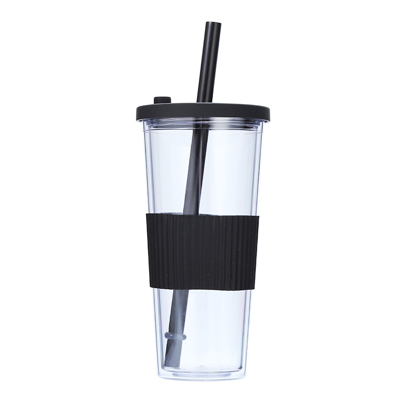 Vaso de Plástico con Pajita, Plástico AS, Doble Capa, Ecológico