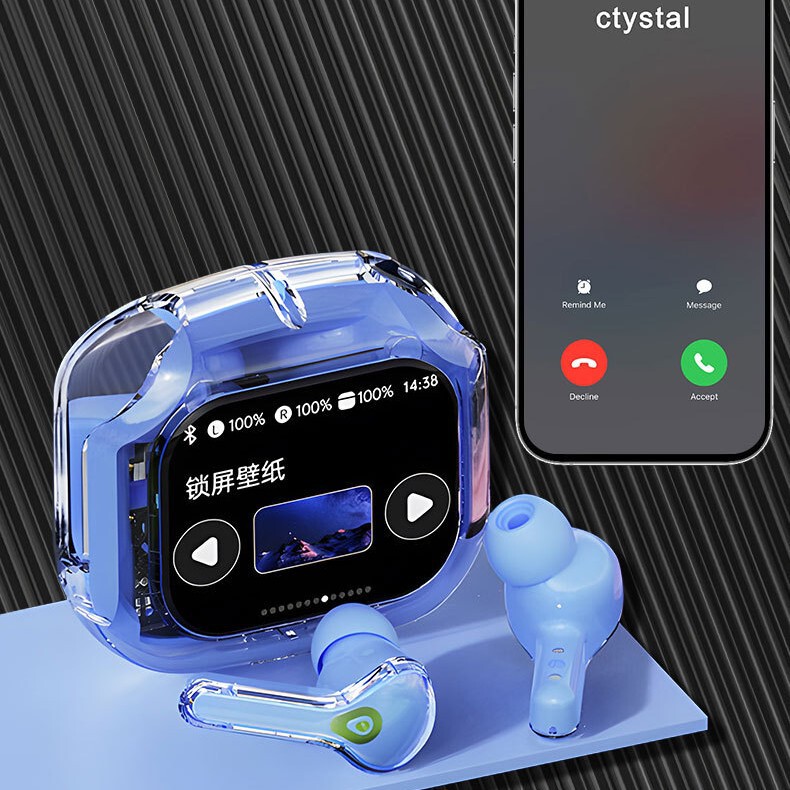 Cross-Border Popular Airmax Bluetooth Headphones, Transparent Wireless In-Ear Q20 Touch Screen Digital Display Sports Headphones