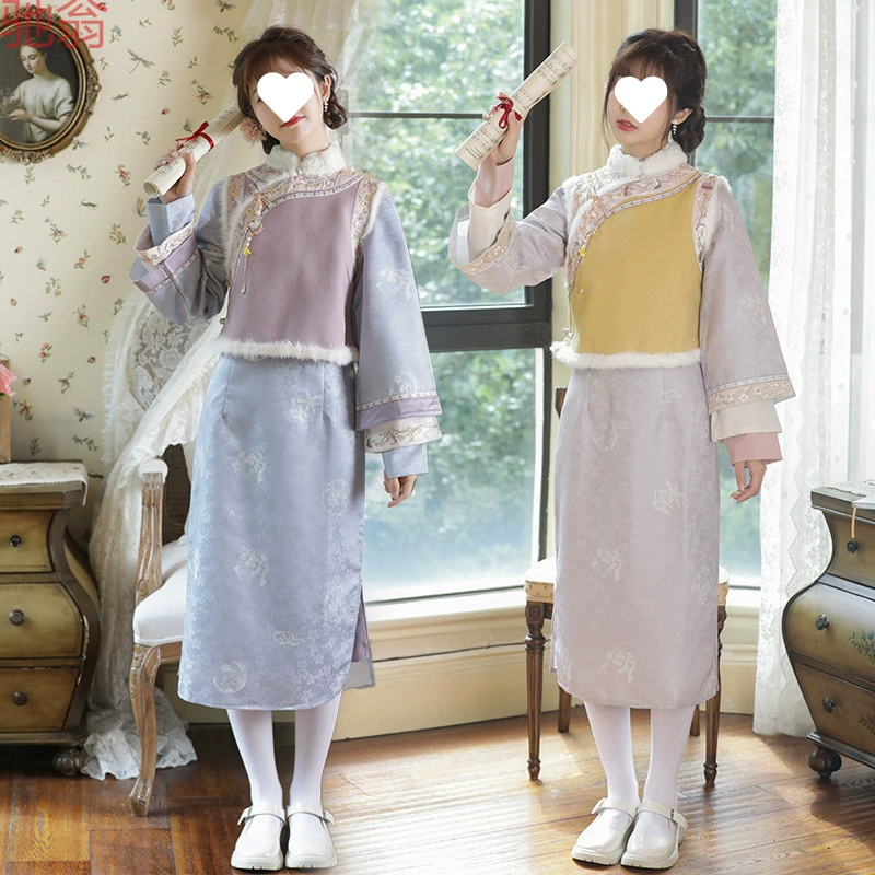 H8A китайский стиль античный зимний новый женский вышивка танг жилет ретро улучшенный чонсам китайский стиль набор из двух частей