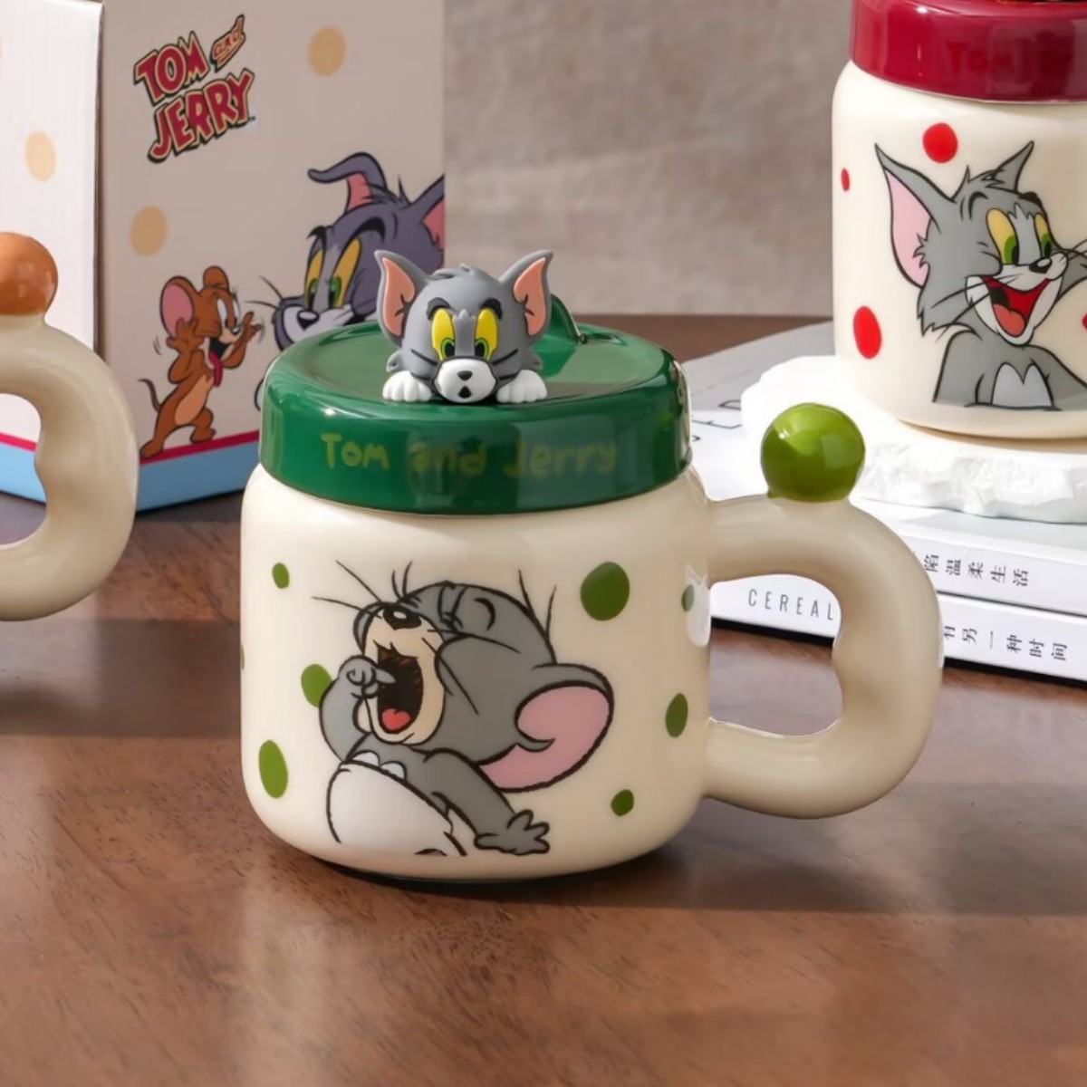 Gatos y ratones auténticos copos de marca encantadores tazas de gran capacidad tazas de cerámica domésticas con tapa de alta calidad de agua taza