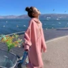 [High-end style] Pink sweatshirt skirt + dense cotton dark gray pants