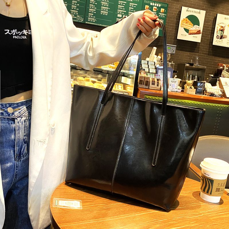 本革トートバッグ、ファッショナブルで多用途な脇の下バッグ、女の子用オイルワックスレザーショルダーバッグ、女性用高級大容量トートバッグ|undefined