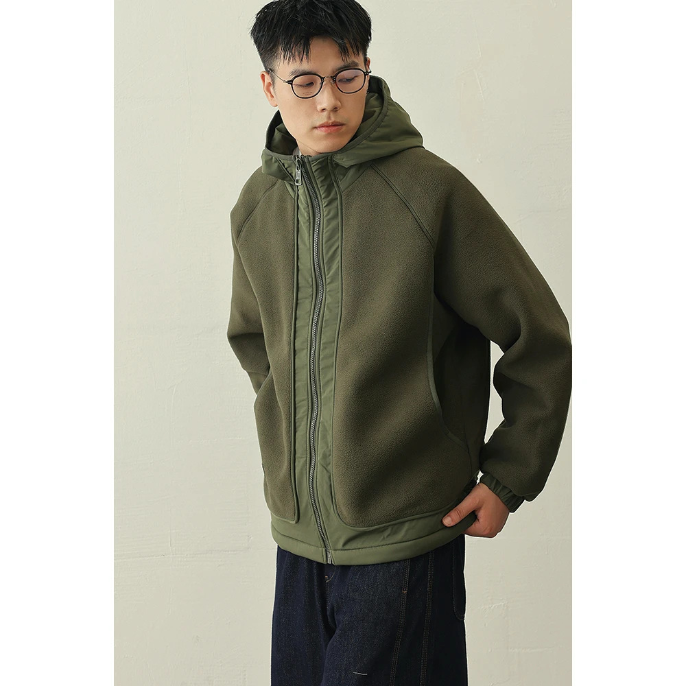冬季极简风拼接摇粒绒连帽棉服外套舒适百搭时尚气质男士休闲夹克