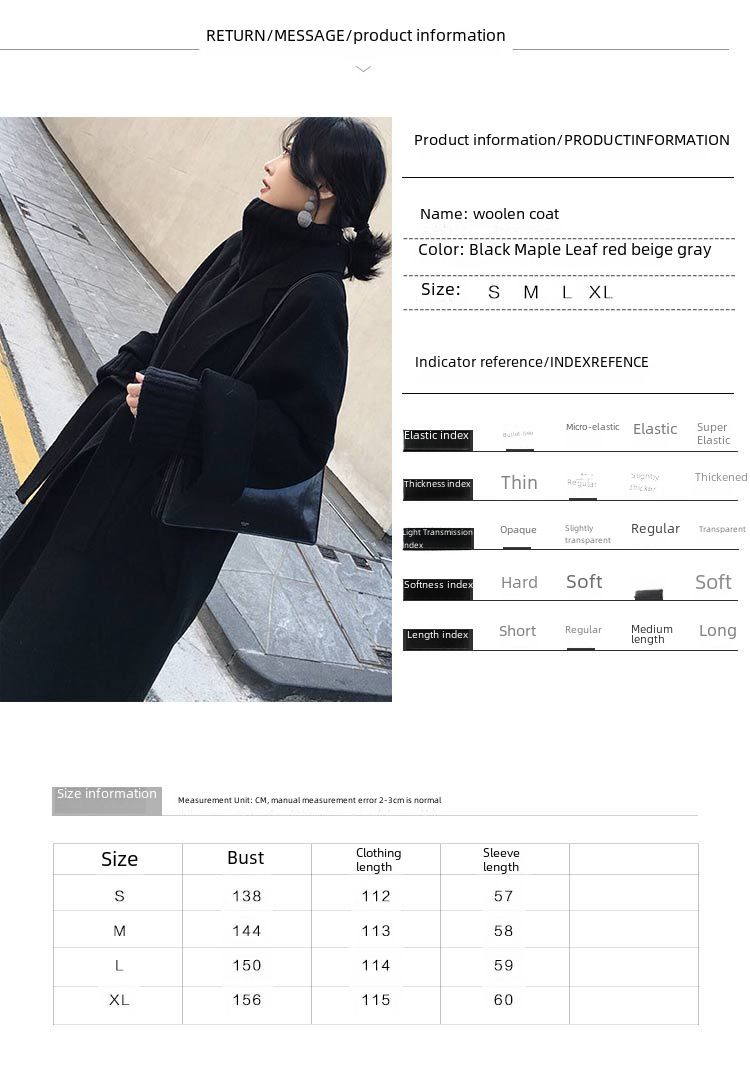 Płaszcz wełniany w stylu Hepburn, średniej długości, jesień i zima 2024 Nowy koreański styl, popularny, dwustronny, gruby płaszcz wełniany dla kobiet_voghion.com