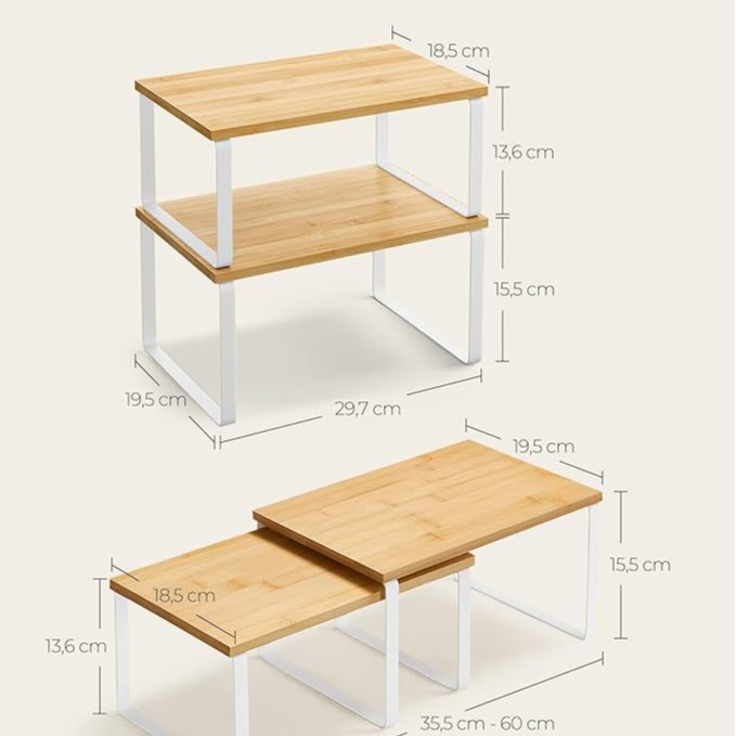 Estante de almacenamiento Gabinete de cocina y estante de encimera 2 piezas apilables set armario de almacenamiento almacenamiento de encimera de baño image 8