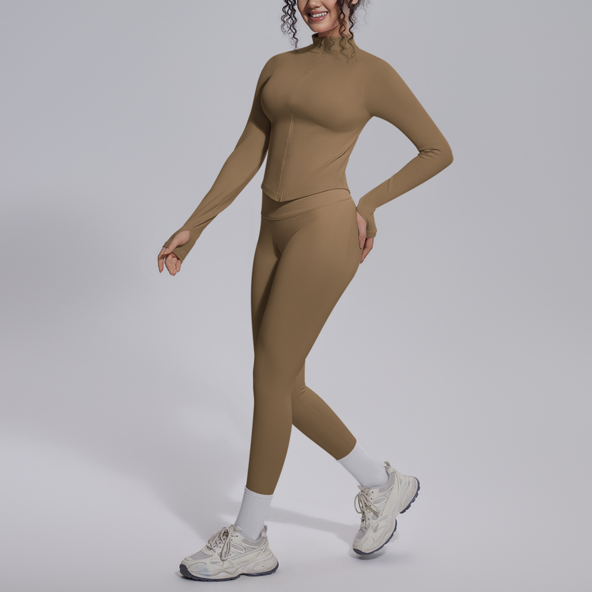 Nuevo transfronterizo sin costuras color sólido transpirable elevación de cadera ajustado conjunto de ropa de yoga deportiva, carrera y fitness conjunto de ropa de yoga