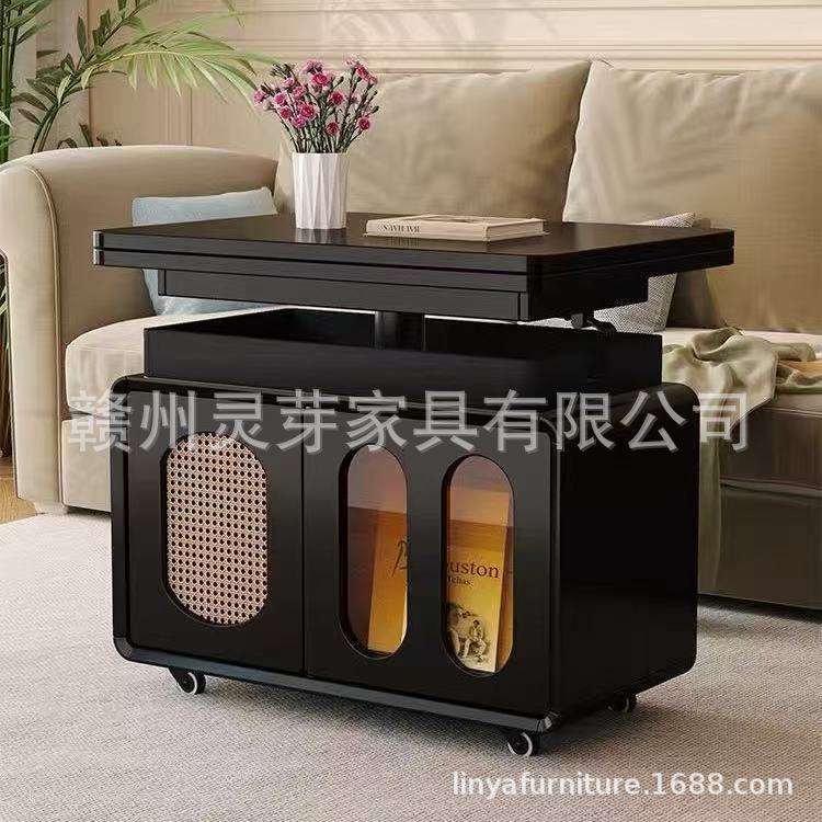 Shaji Feng 可動式折りたたみソファサイドテーブル無垢材小さなテーブルリビングルーム多機能収納キャビネットトロリーコーヒーテーブル|undefined