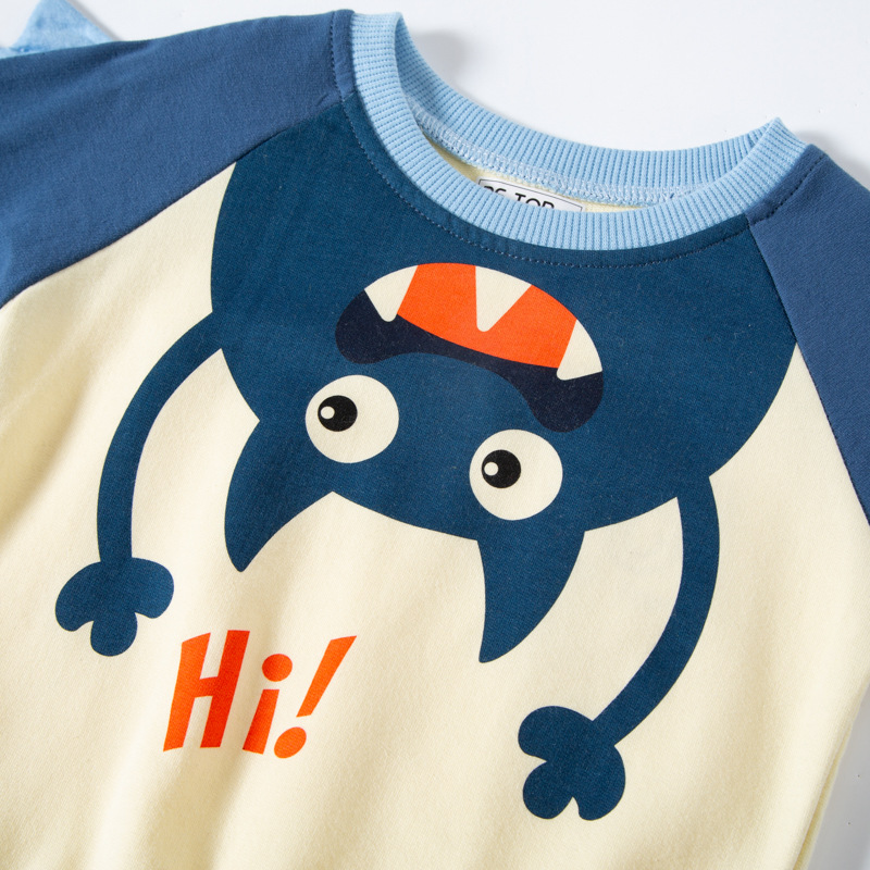 Ropa para niños Coreano Primavera y Otoño nuevos niños suéter de dibujos animados monstruo impreso suéter de los muchachos suéter de una sola pieza entrega