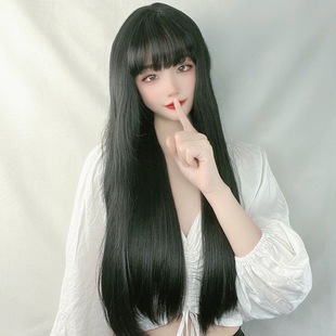 Factory wholesale Japanese and Korean popular wig female long straight hair cartoon bangs waist long hair chemical fiber headgear strength supply
