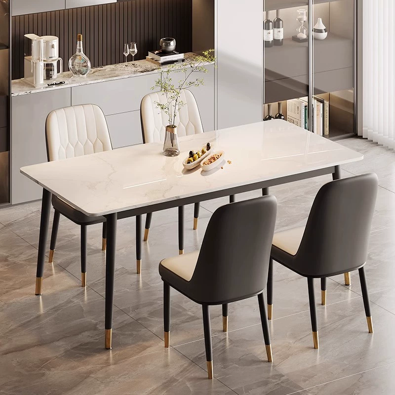 Итальянский каменный обеденный стол легкий и экстравагантный современный простой небольшой бытовой прямоугольный обеденный стол, стул, мраморный обеденный стол