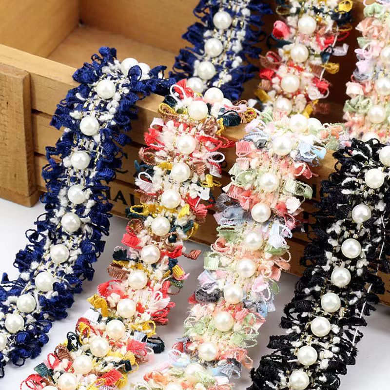 Fabricante en stock estilo coreano Chanel estilo cinta estilo étnico hecho a mano con cuentas encaje ropa DIY accesorios perla encaje