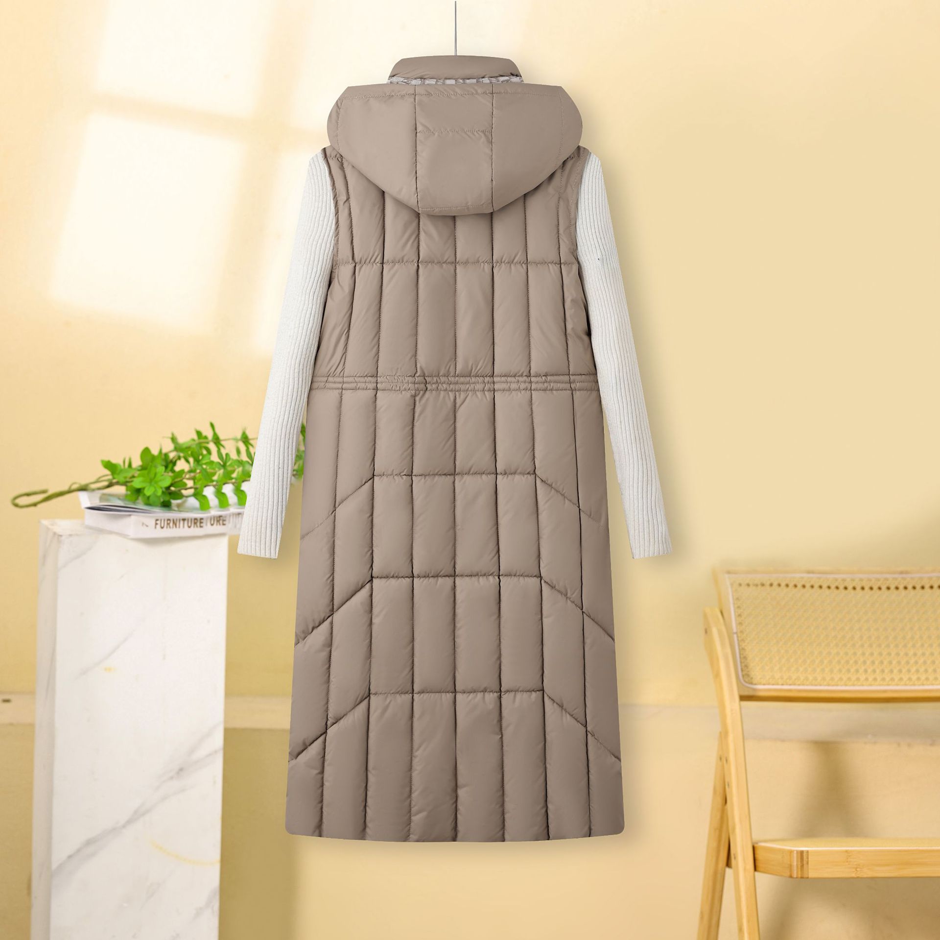 Cappotto gilet in cotone double face da donna – Piumino lungo e sottile invernale coreano, caldo capospalla reversibile (nero/bianco sporco/marrone/cachi, L-XXXL)_voghion.com