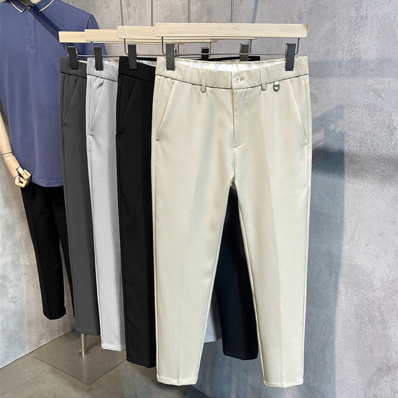 轻熟风垂坠感西裤男修身小脚裤轻奢米白色西装裤男免烫九分休闲裤|ms