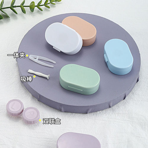 Contact lens box wholesale compact contact lens box mini solid color girl heart care box companion box double storage box