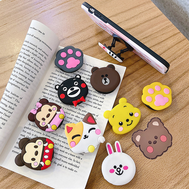 Cartoon Bear Mobile Phone Case Ring Buckle Telescopic Mobile Phone Airbag Bracket Universal Lazy Minnie KT Folding Support