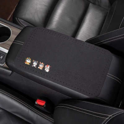 Armrest box pad – center armrest box cover plush - suede-armrest-mat-four-jingle-cats-classic-black