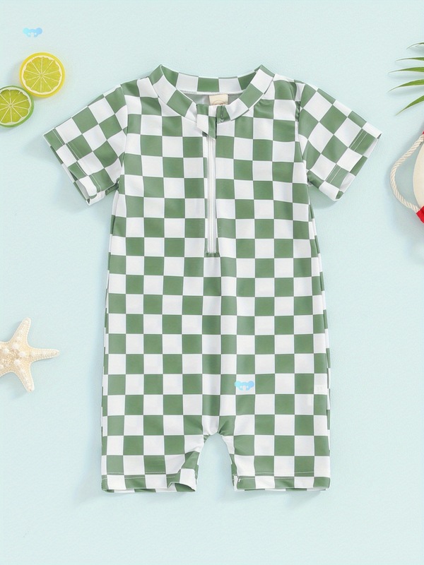 Toddler Rash Guard swimスーツチェッカーボードプリントショートスリーブ|undefined