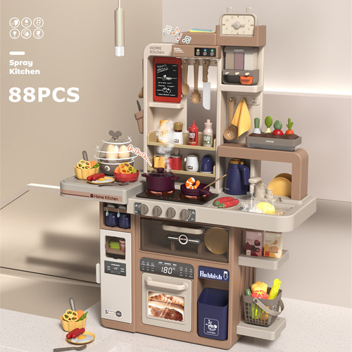 Cross-border children's 93cm simulated spray kitchen tableware set with sound, light, smoke and water tableware table play house toy