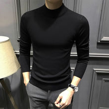 冬季黑色半高领毛衣男长袖2021新款针织毛衫休闲修身打底上衣潮流