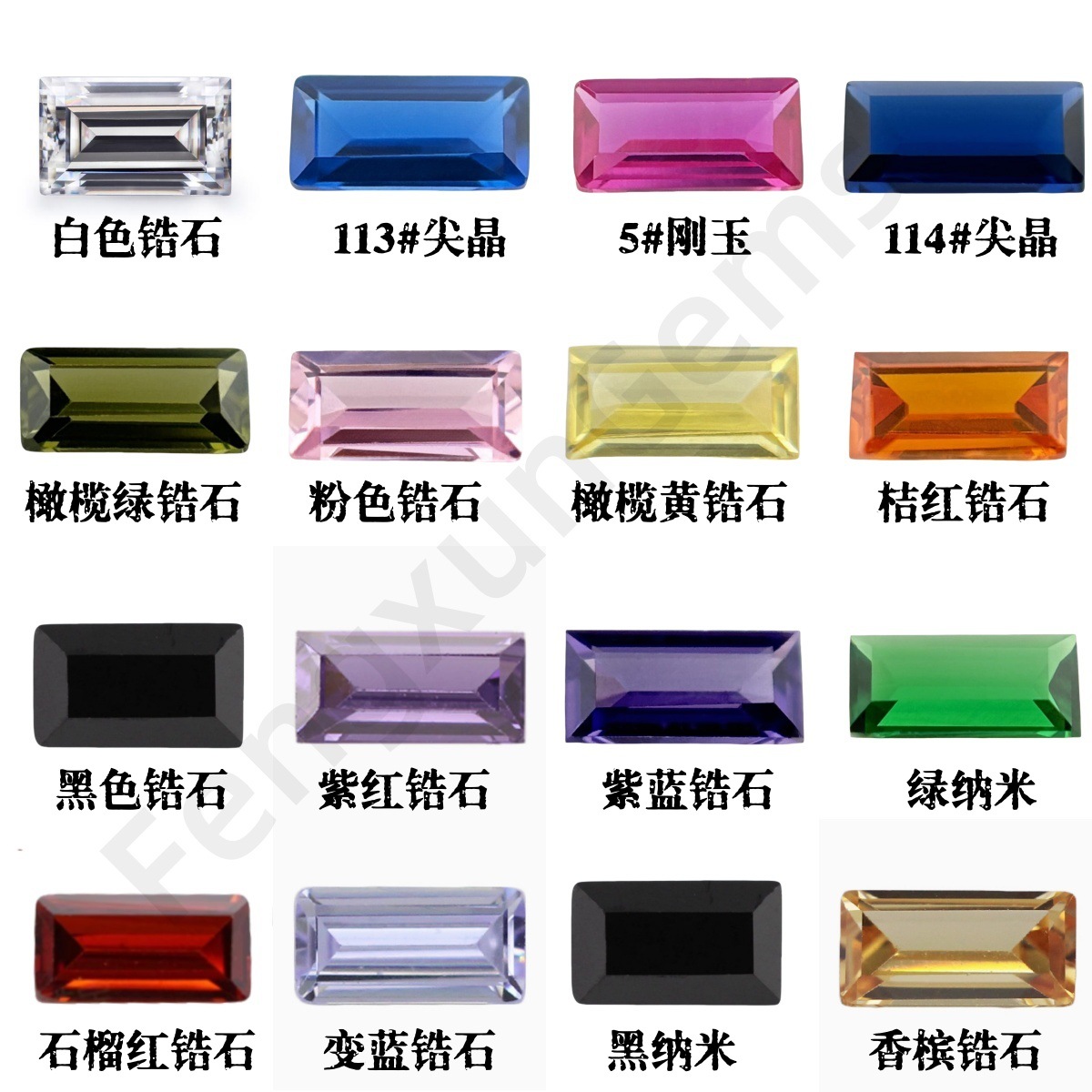 Rectangular, right-angled, faceted colored zircon corundum nano spinel loose stone, synthetic gemstone small faceted stone for jewelry