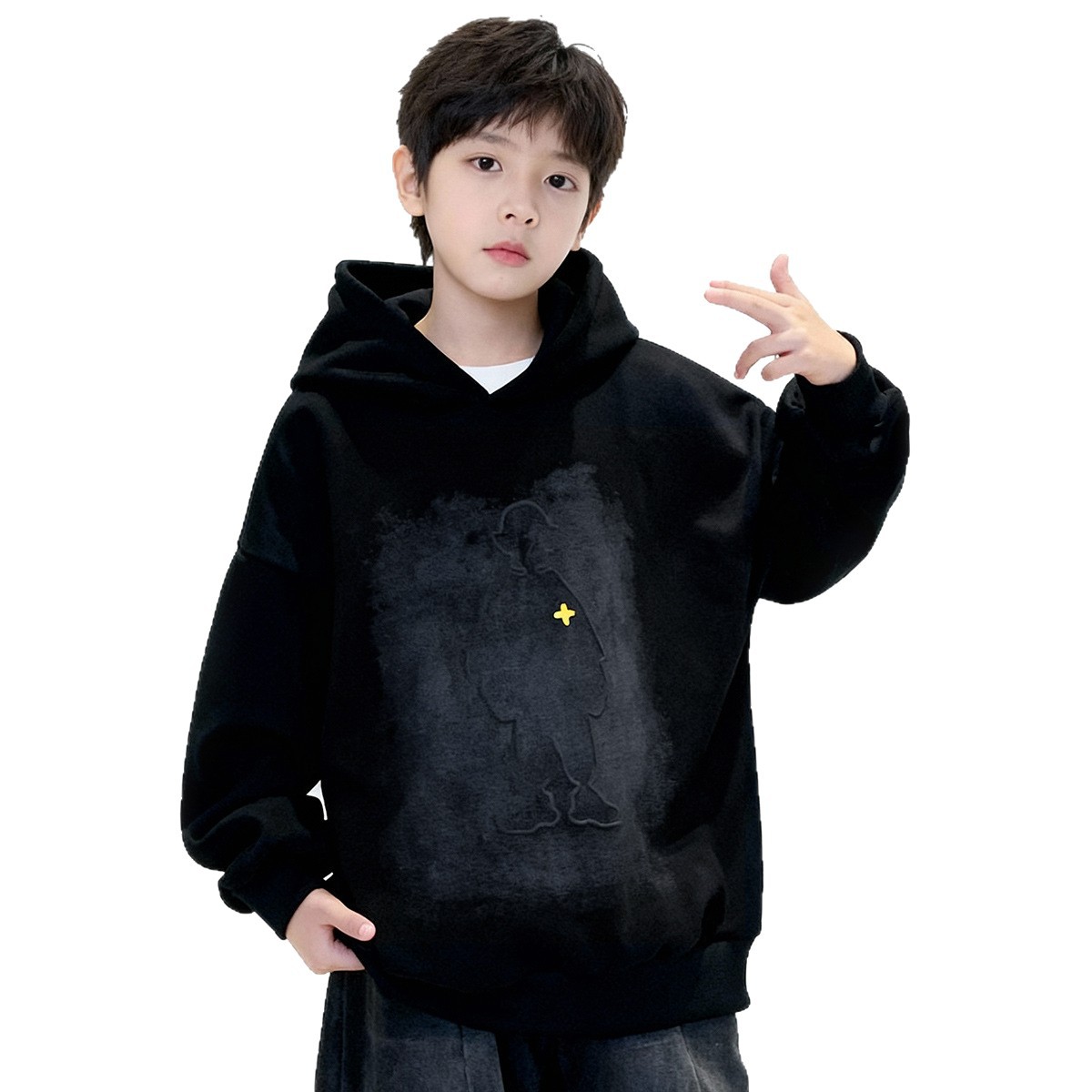 Trui met capuchon voor jongens, maat M/L, pullover met losse pasvorm, trendy en coole stijl voor de herfst en lente, peuterkleding voor jongens (3-7 jaar)_voghion.com