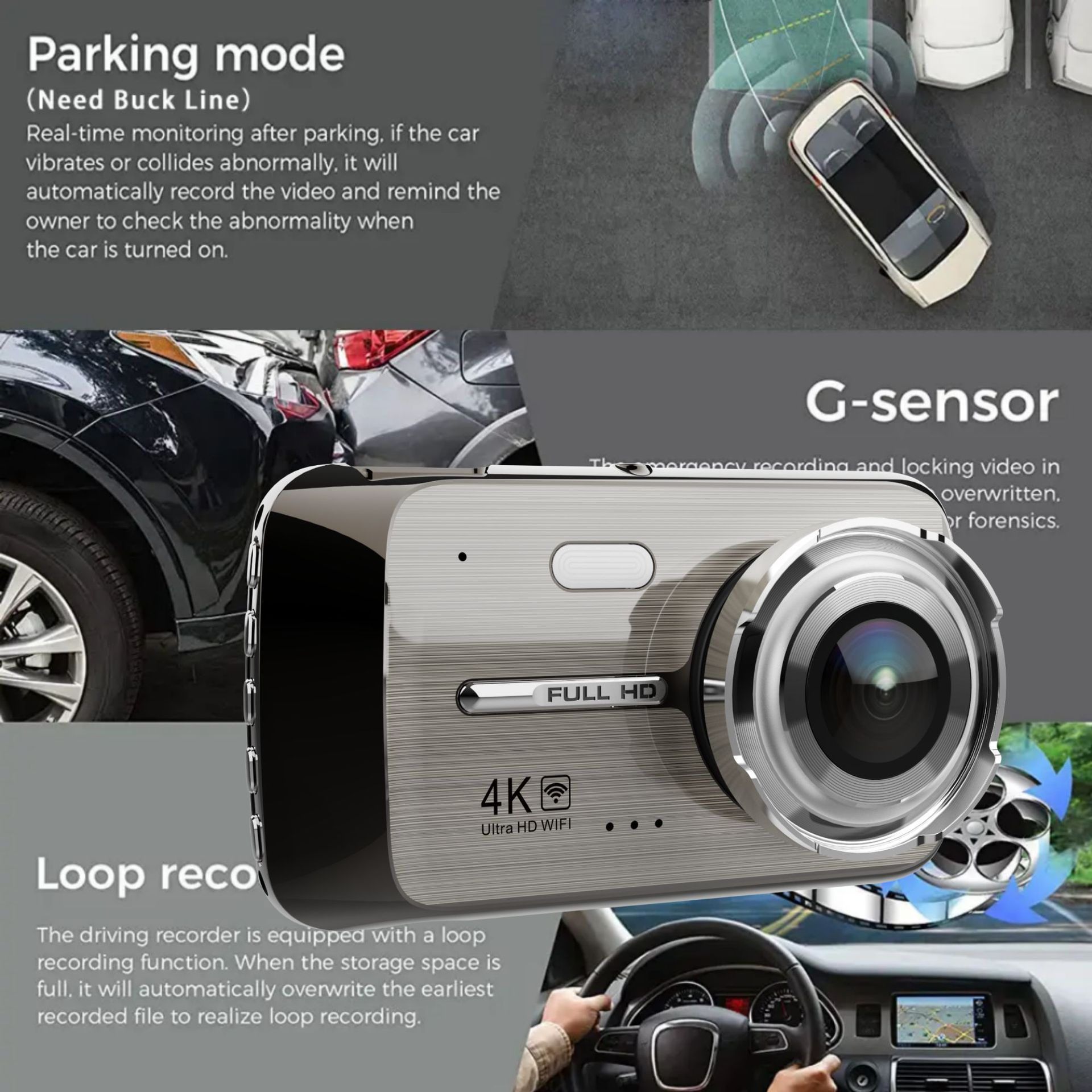 Cross-border high-definition dash cam 4K dual-lens WiFi connected 4inch screen car camera Dash Cam