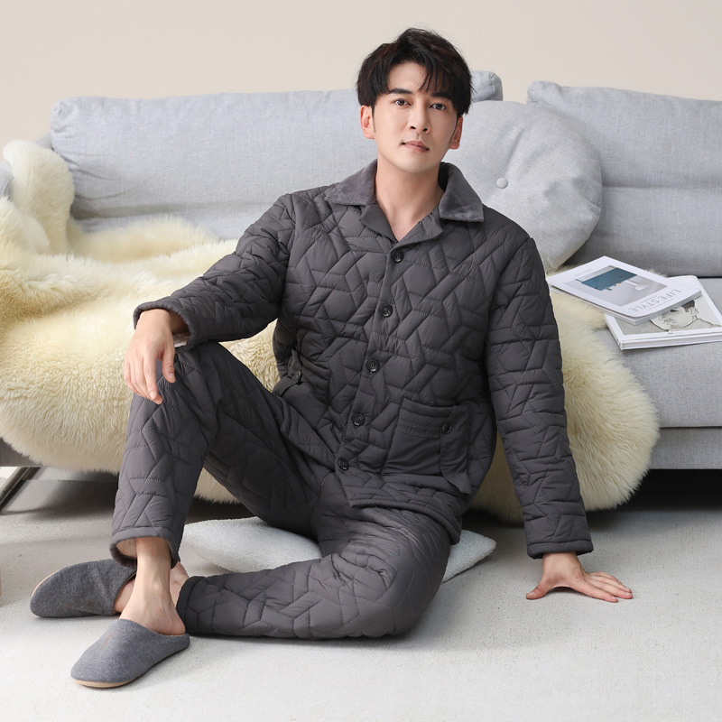 잠옷 남자의 겨울 기모 겨울 따뜻한 3 층 두꺼운 재킷 산호 양털 홈웨어