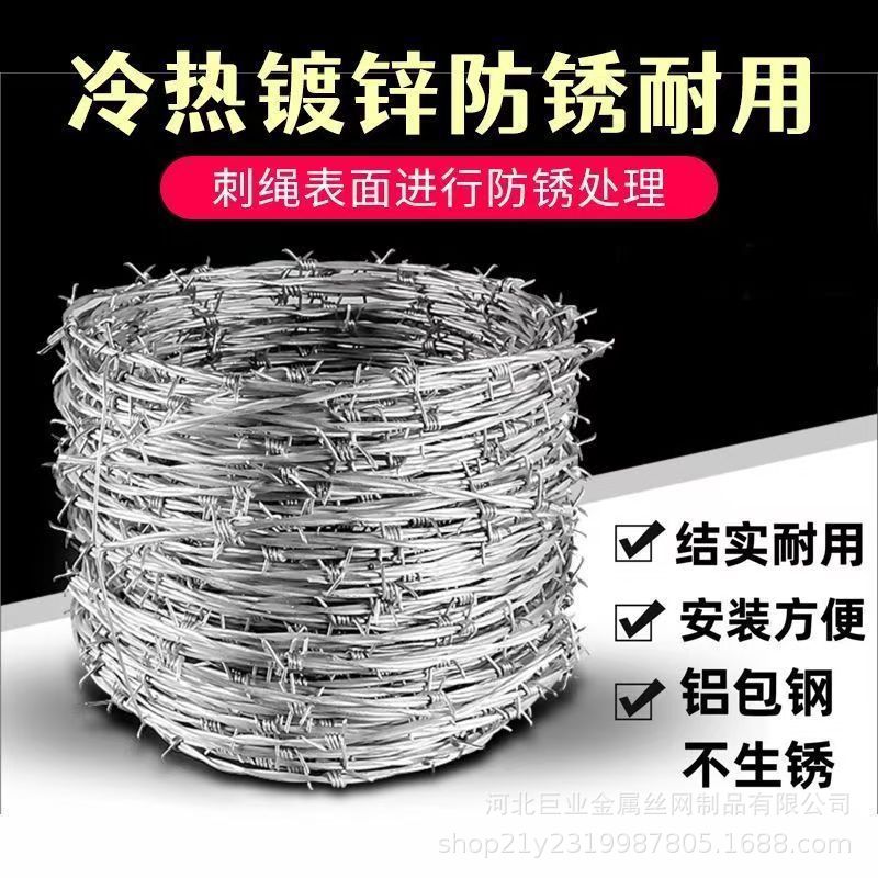 厂家定制刺铁丝防护网铁蒺藜机场围墙防爬带刺铁丝网不锈钢刺绳