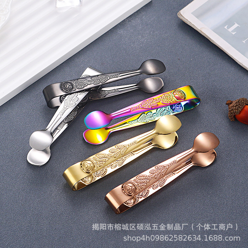 304 Stainless Steel High-Value Ice Clip Multifunctional Household Small Clip Trendy Snack Clip Bar Ice Cube Clip Wholesale