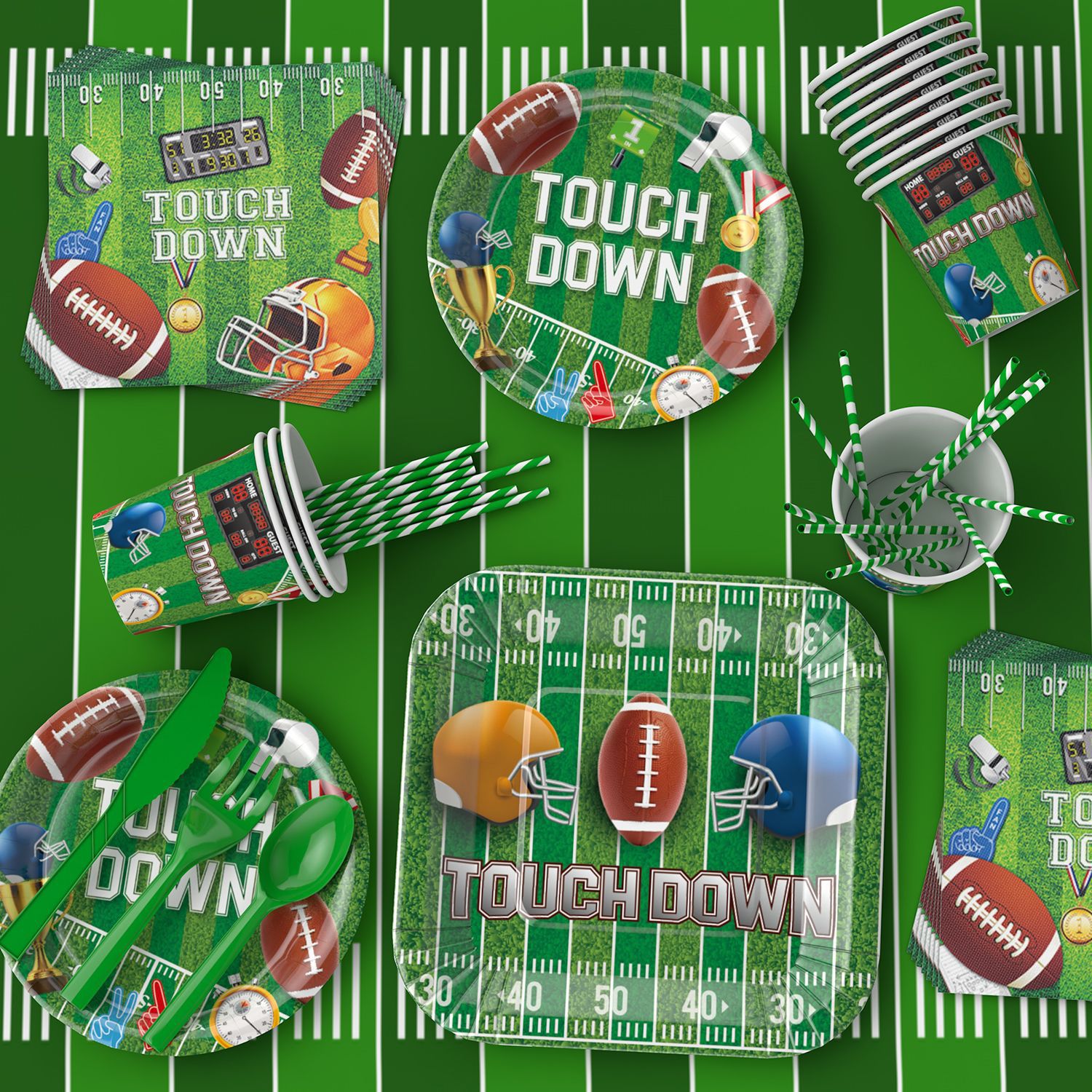 Nuevo Rugby Super Bowl decoración del partido fútbol americano desechable cuadrado plato de papel taza de papel decoración traje