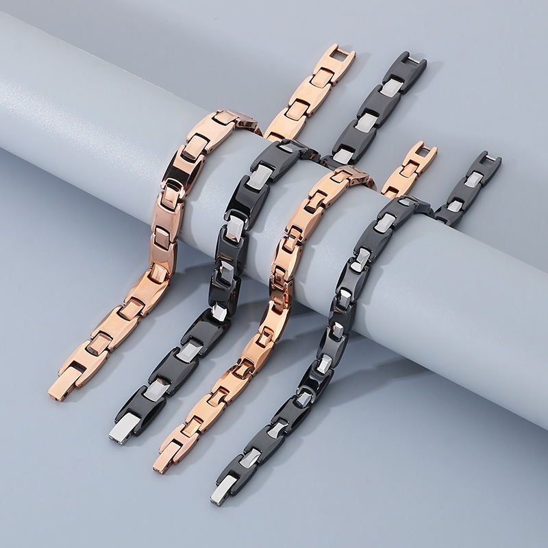 Cross-border Atmospheric Magnetite Germanite Magnetic Couple Bracelet Simple Fashion Jewelry Buckle Tungsten Steel Bracelet for Men and Women