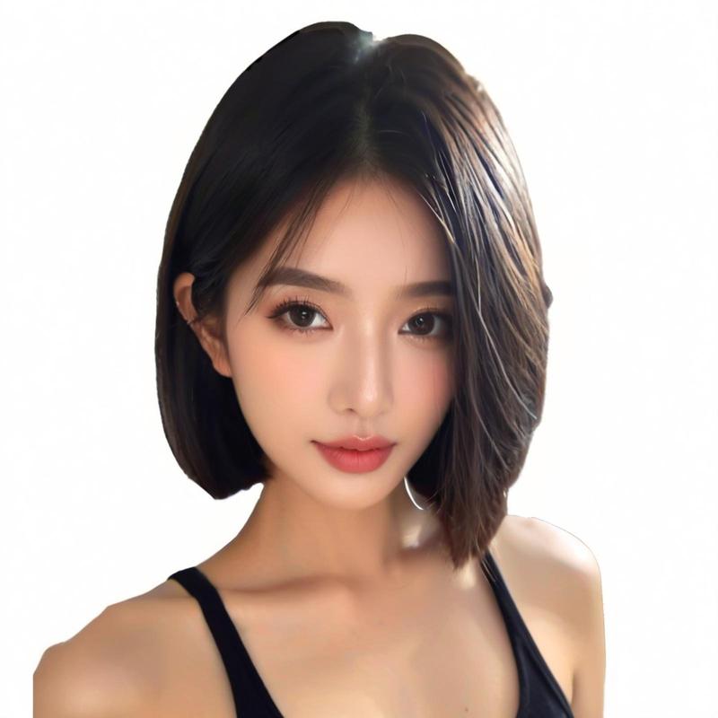 日常假发女一刀切中分波波头短直发假发 自然减龄化纤全头套厂家|undefined