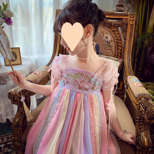 Girls' Dress Summer Style 2025 New Style Kidsren's Embroidered Chiffon Princess Dress New Chinese Style Baby Girl Han Dynasty Dress