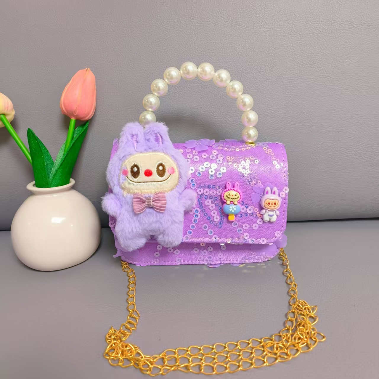 2025 nuevo bolso de perlas para niños bolso de cinturón con cuentas bolso de Año Nuevo para chicas bolso de muñecas accesorios bolso pequeño viento fragante