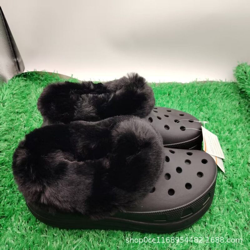 Winter Fleece-Lined Warm Snow Boots for Women, Fleece-Lined Puff Thick-Soled Clogs, Black, White, Purple, Off-White