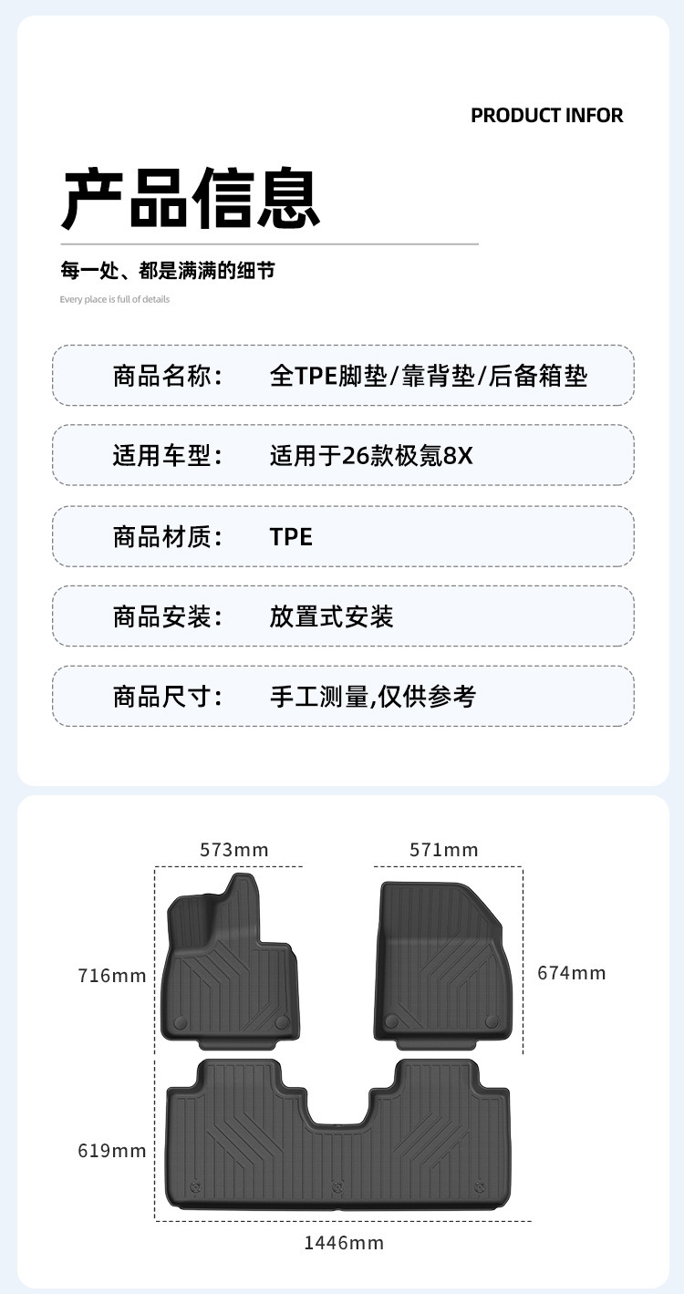 Suitable for 2026 Model Zeekr 8X Car Floor Mats, Tpe Floor Mats, Special Car-Specific Waterproof, Dirt-Resistant, Eco-Friendly Trunk Mat