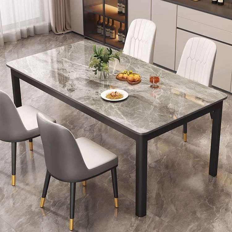 Slate Dining Table Small Apartment Modern Simple Home Rectangular Dining Table Light Luxury Marble Dining Table and Chair Combination