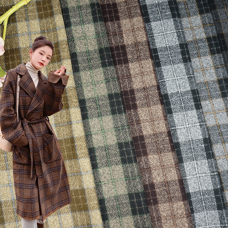现货秋冬大衣呢子面料 TR加厚色织布 呢料西装外套时装格子布料