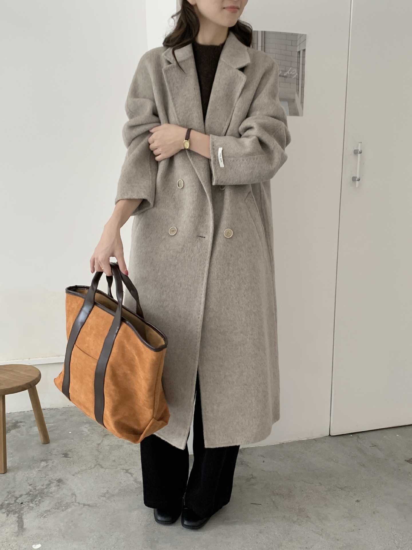 6504アルバカ80番手18.5μmアルパカウールコート レディース カジュアル ゆったり 暖かい 両面ウールコート