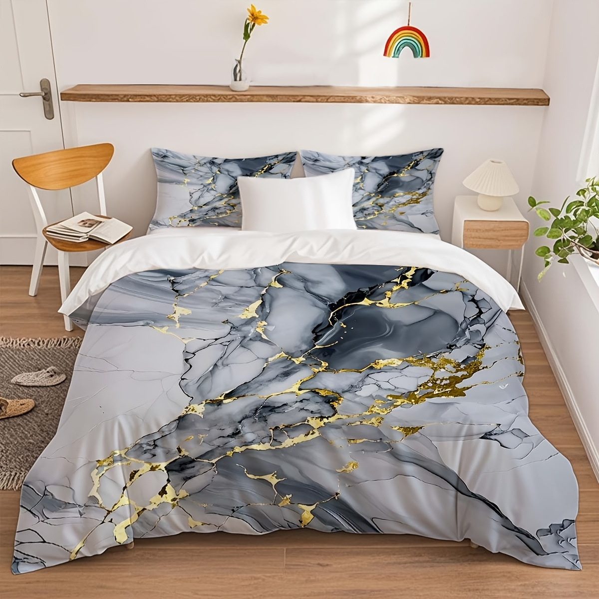 Transfronterizo tibetano azul oro mármol textura suave molienda impresión digital kit de colcha de tela se puede diseñar