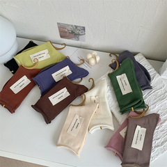 Women's Mid-Calf Cotton Ankle Socks with Colorful Ribbed Edges - New 2023 Autumn/Winter Solid Candy Color