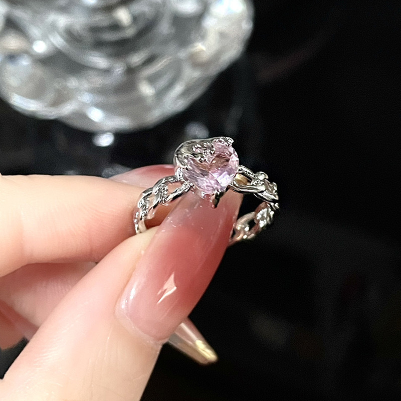小众设计粉钻锆石甜美ins冷淡风高级感戒指女开口个性不规则爱心|undefined