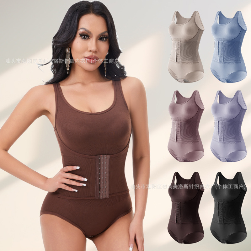 Cross-border conjoined body-shaping garment double-layer belly-tucking triangle-breasted open-range hip plastic waist corset hip-lifting underwear for women