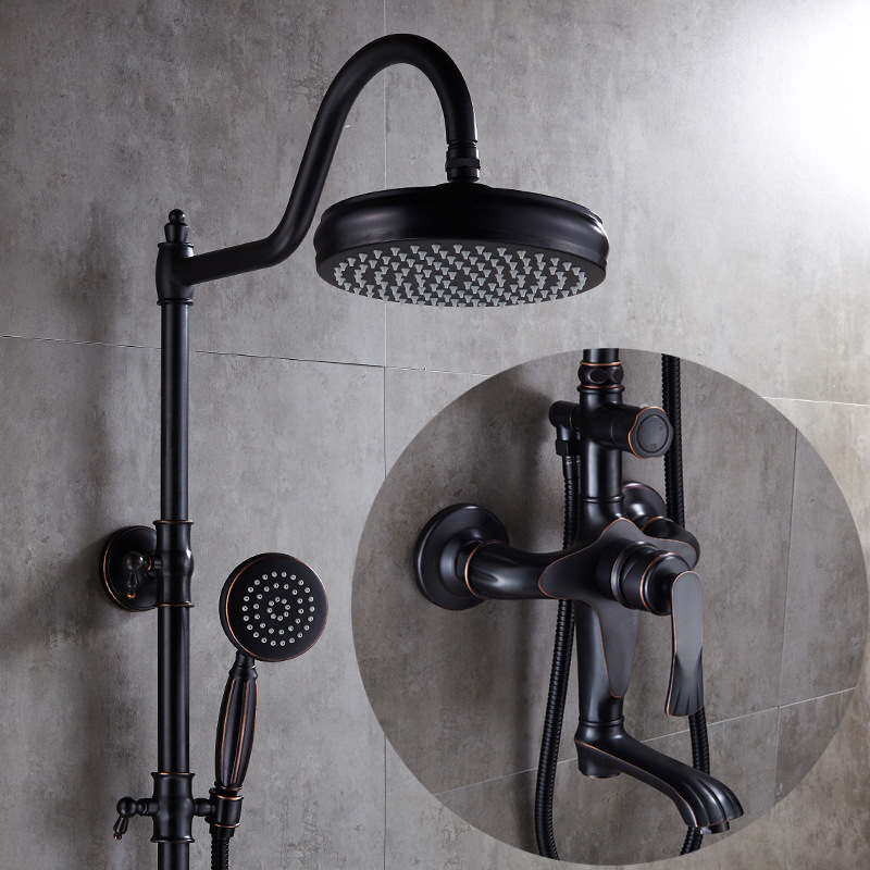 European and American-style all-copper black antique shower suit bathroom shower shower shower head wall-mounted household toilet