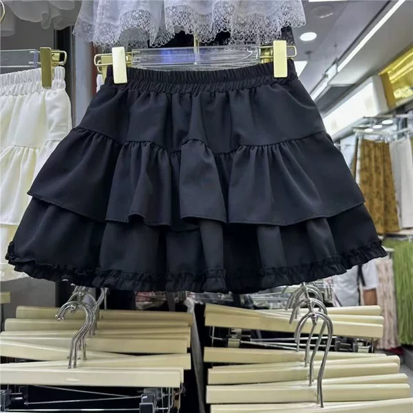Black two-layer lace skirt