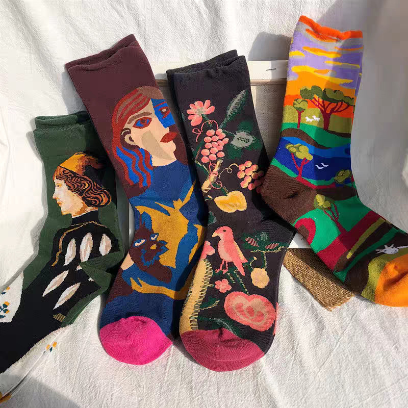 French Socks Women Trendy Socks Ins Tassel Cartoon Internet Celebrity Skateboarding European and American Street Jacquard Hyuna Harajuku