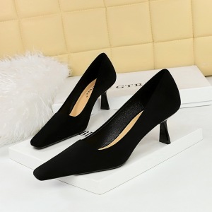 6183-3 Korean version of fashionable and minimalist high heels, suede surface, shallow mouth, square toe, slim and versa